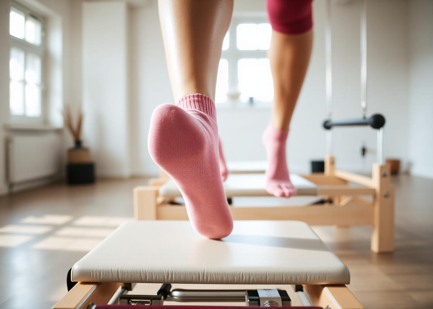 Pilates practice in KENN; blush pink grip socks